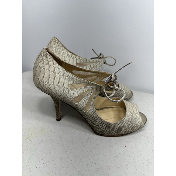 Kate Spade Made In Italy Mary Jane Snake Embossed Leather Tie Lace Mesh Heels - Picture 2 of 6